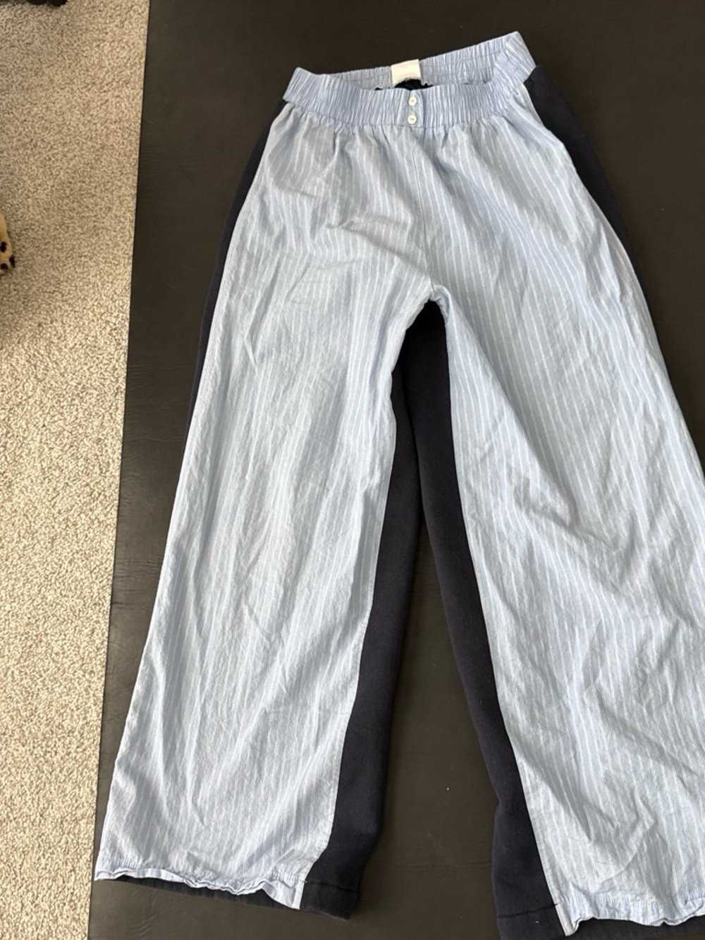 Zara Light Blue Pinstripe Wide-Leg Pants with Navy Panels